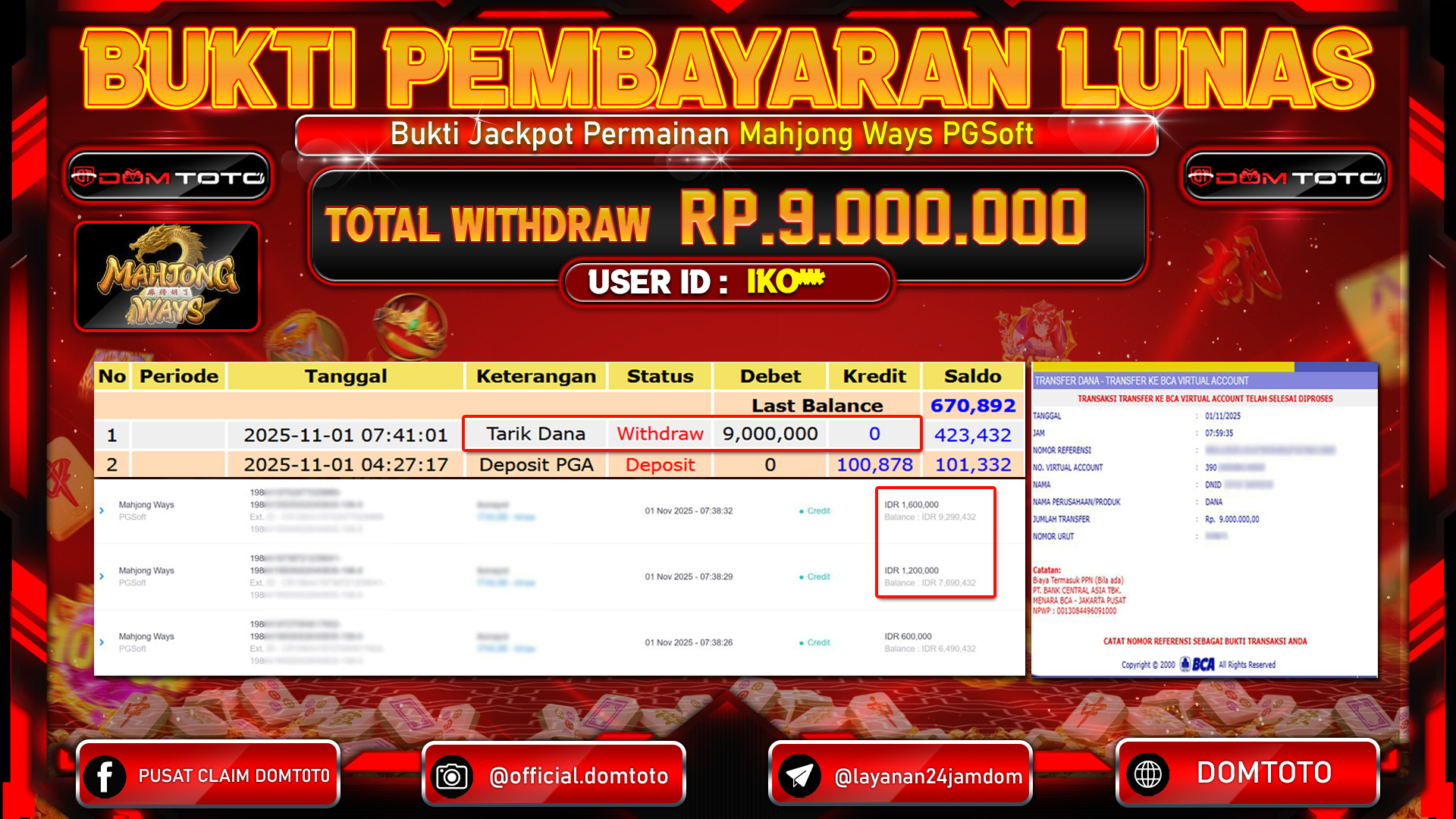 JACKPOT SLOT Mahjong Ways PGSoft 01 NOVEMBER 2025